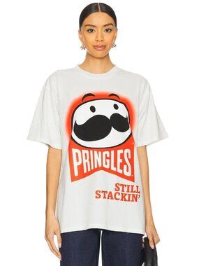 Philcos Pringles Still Stackin Boxy Tee in White Small Womens Short Sleeve Top
